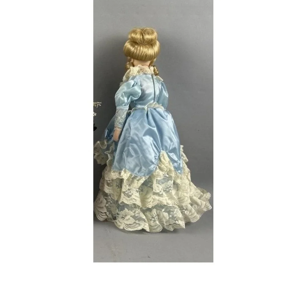 Vintage Camelot 16in Porcelain Doll Blonde Blue Satin Victorian Dress 1990s